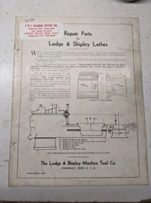 LODGE & SHIPLEY LATHES REPAIR PARTS LIST BOOK MANUAL CATALOG