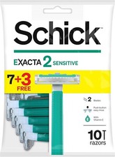 New Schick Exacta 2 Sensitive Skin Disposable Razor For Men 10 Count