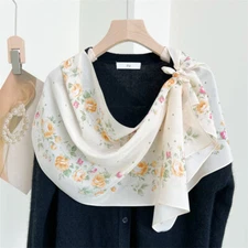 100% Boutique Silk Wrap Square Small Floral Double Crepe Printing Shawl 35*145cm