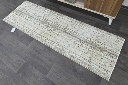 Vintage Turkish Runner Rug 2x6ft BEIGE Handmade Anatolian Oushak Hallway Wool