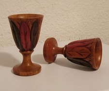 Set Of Vintage Hand-Carved 3 Wooden Goblets