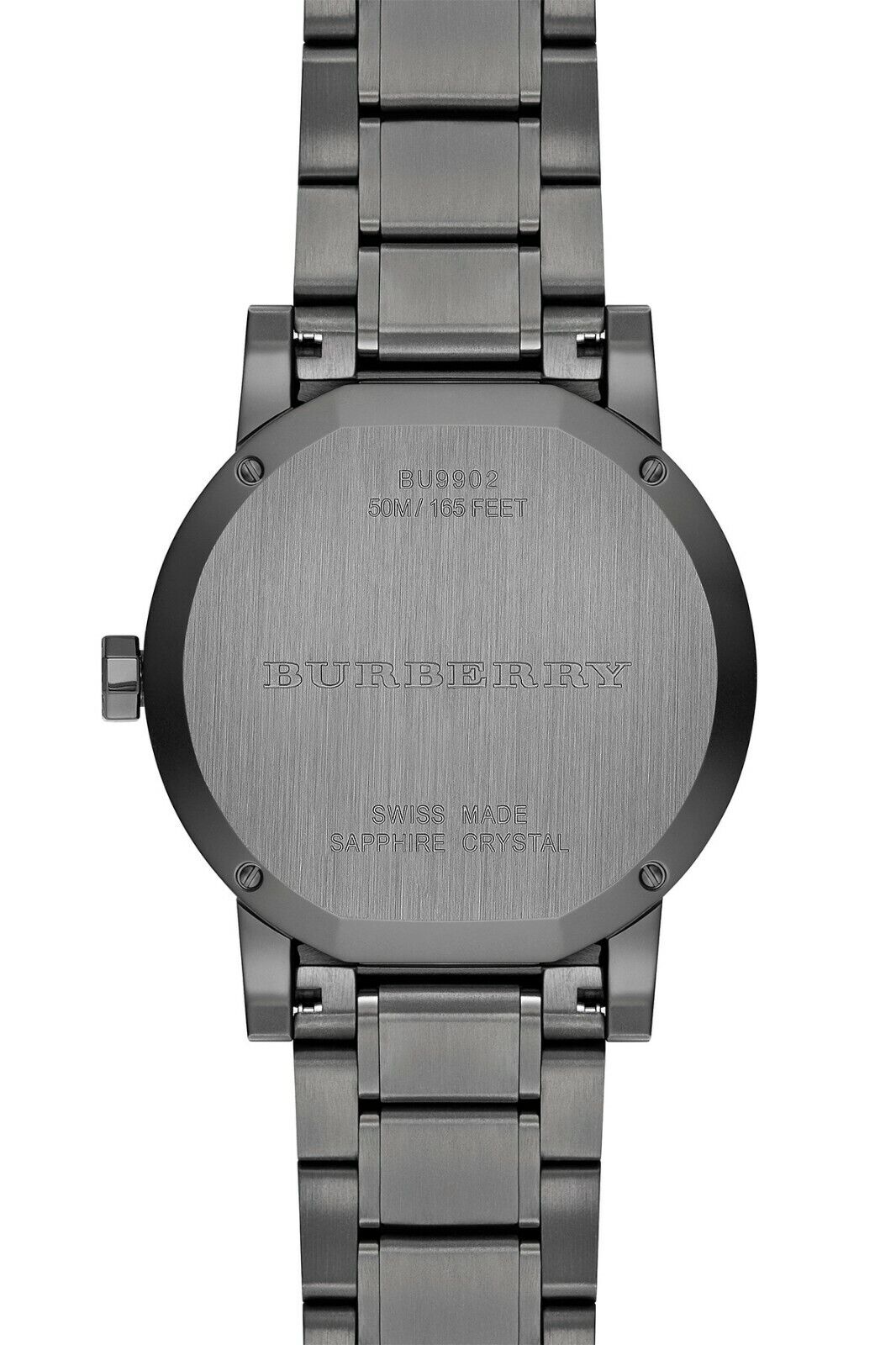 NEW BURBERRY CITY GUNMETAL GRAY TONE,STAINLESS STEEL BRACELET WATCH BU9902