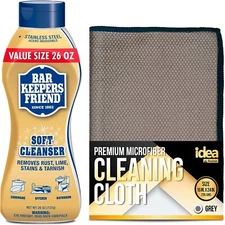 Bar Keepers Friend Soft Cleanser 26oz + Premium Microfiber Cleaning Cloth 16x24