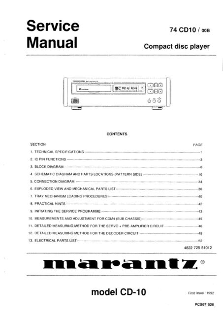 Servicio Manual de Instrucciones para Marantz 74 CD 10