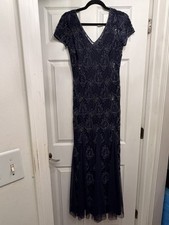 Adrianna Papell Formal Ball  Gown Dress with Sequin and Beaded - Navy, Size 2