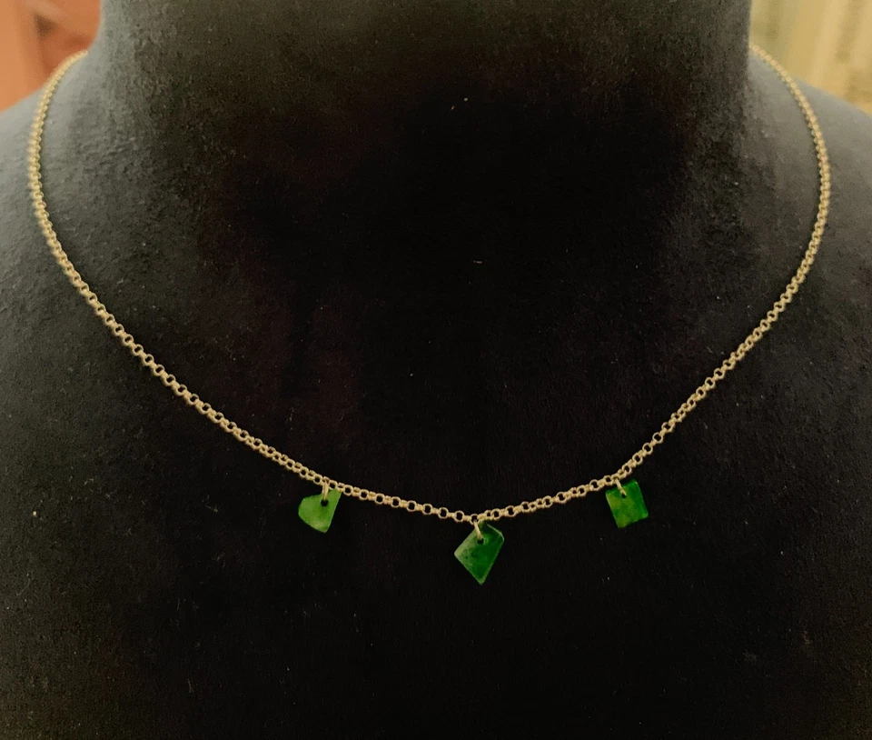 collana in argento 925 e giada naturale stile minimalista - Immagine 4 di 4