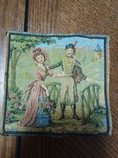 Antique Goblys Victorian French Tapestry Courting Scene 4.75" x 4.75" 