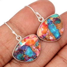 Composite Kingman Pink Dahlia Turquoise 925 Silver Earrings Jewelry CE51038