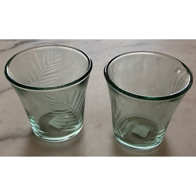 PartyLite P8413 Island Escape Votive Holder Etched Glass Candle Holder EUC