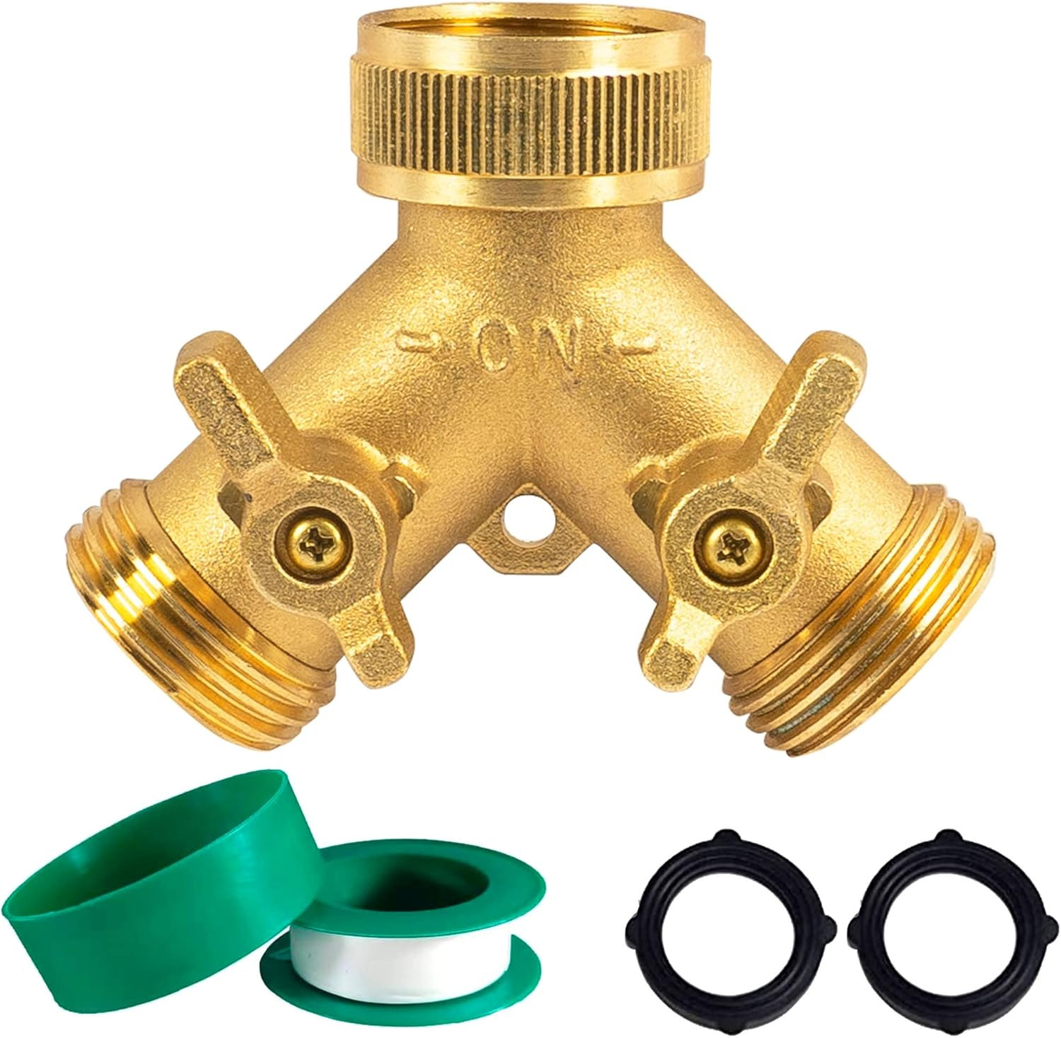 Brass Garden Hose Splitter (2 Way), Solid Brass Hose Y Splitter 2 Valves with 2