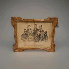 Antique 1876 President Lincoln & His Cabinet Framed Currier & Ives Etching Print