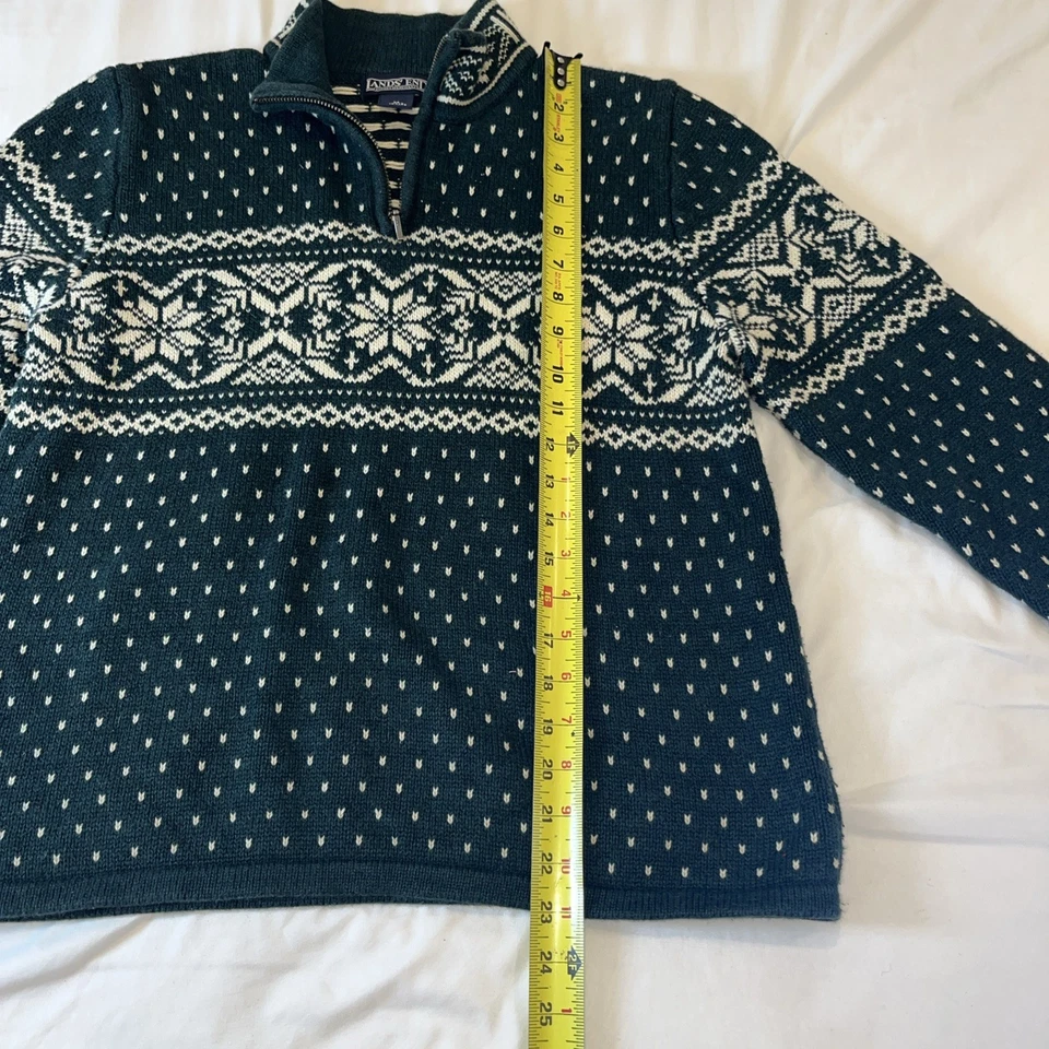 Suéter de vacaciones Lands’ End copo de nieve niñas M 10-12 cuartos cremallera verde invierno esquí Foto 4 de 4