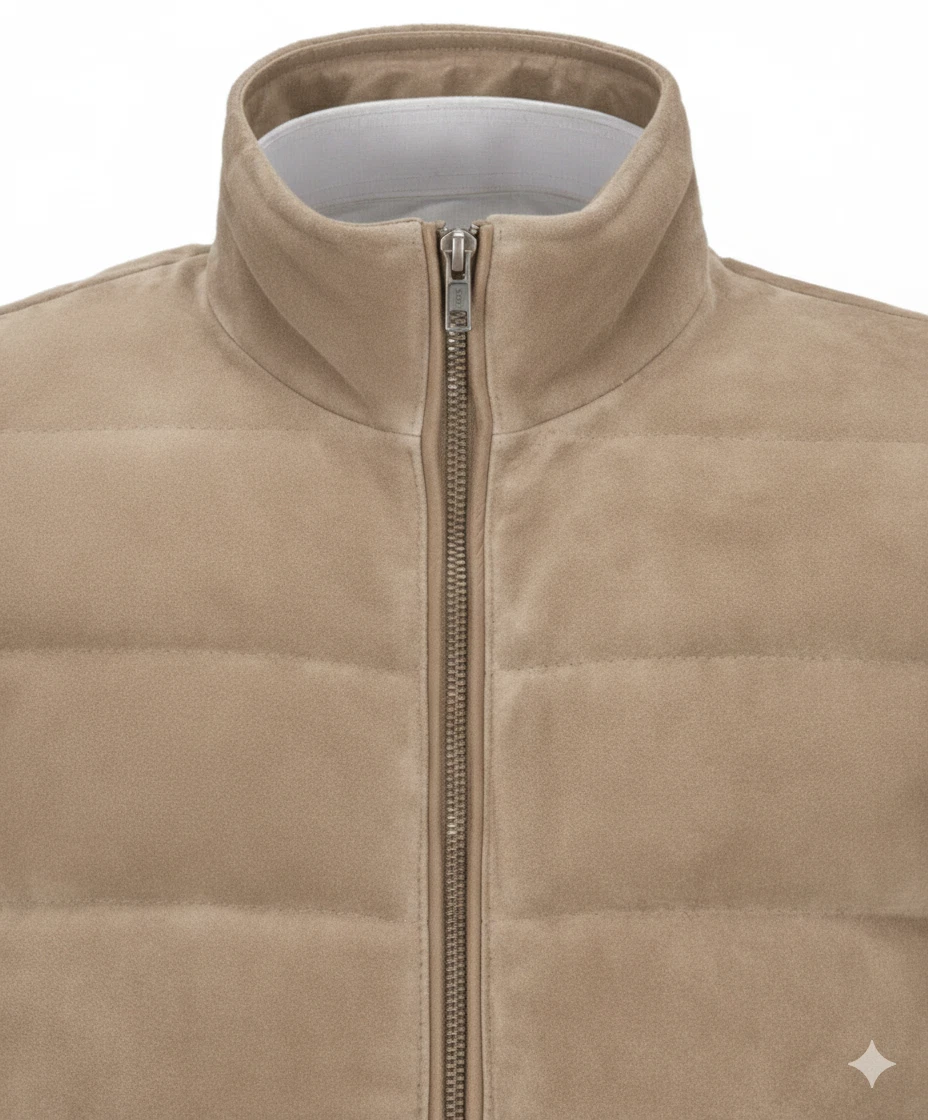 New Men's Beige Suede Leather Vest 100% Pure Sheepskin Gilet Vest Coat