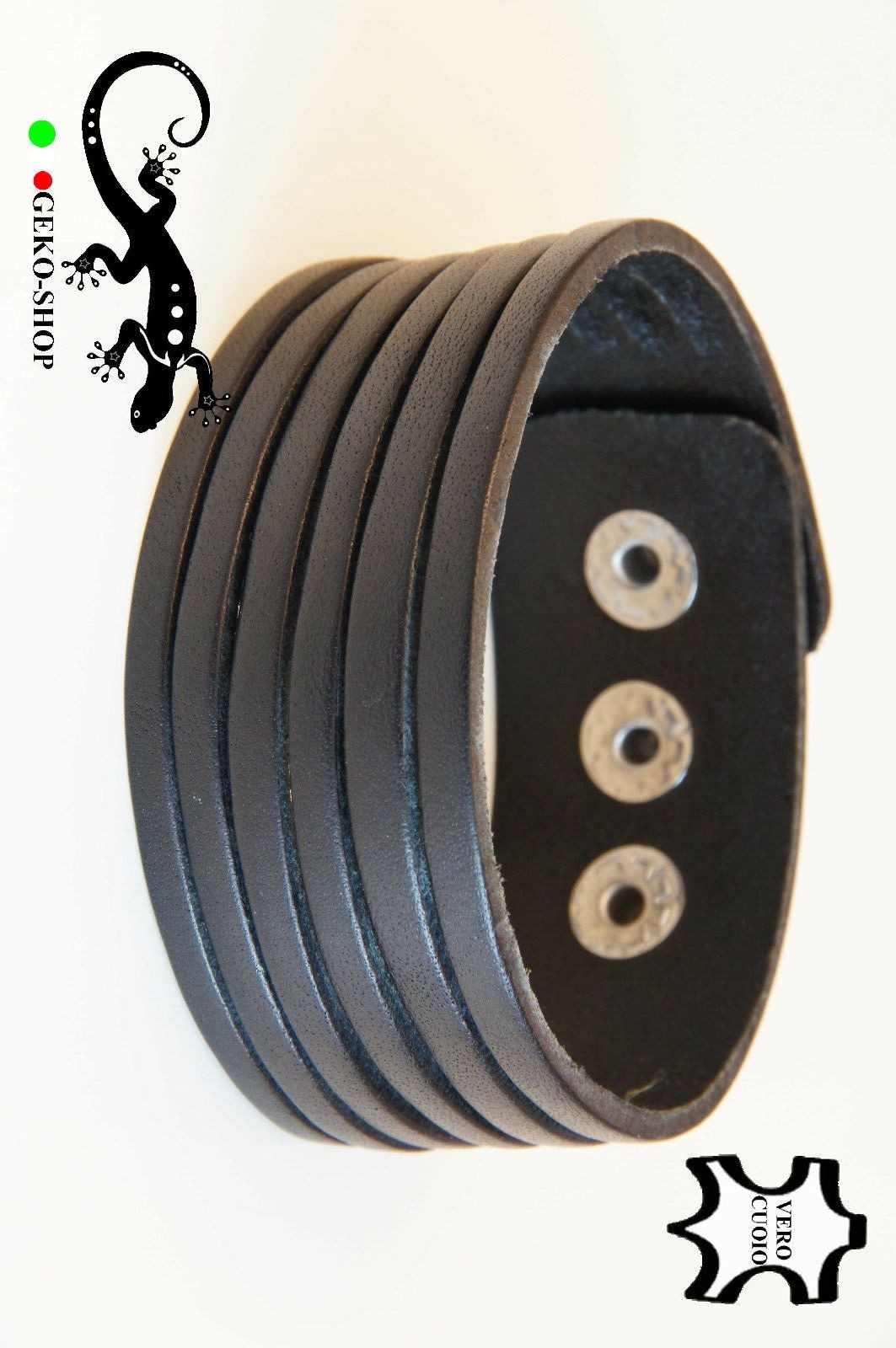 BRACCIALE di PELLE / CUOIO UOMO POLSINO REGOLABILE NERO/MARRONE ROCK DARK PUNK