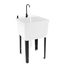 White Plastic Modern Laundry Tub Wash Bowl Basin Laundry Sink w/Faucet Washboard