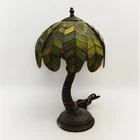 Tiffany Style Vintage Stained Slag Glass Tropical Island Palm Tree Lamp Rare