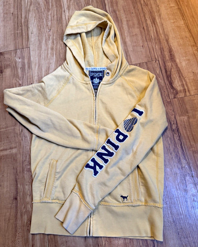 PINK (Victoria’s Secret) Yellow Logo Fleece Full-Zip Hooded Hoodie w/ Pockets S