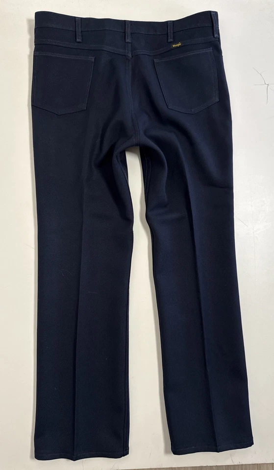 Vintage Wrangler Chino Pants Mens 38X32 Blue Polyester Bootcut USA Made 70s 80s - Image 2 of 4