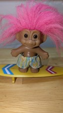 Vintage Russ Tribe Surf Board Troll Doll 3" Pink Hair Brown Eyes Missing Sail