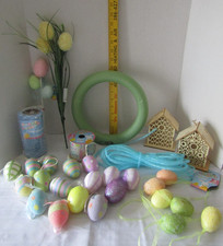 Lot of Mixed Easter Spring Decorations Craft Supply Eggs Ribbons Flowers Picks