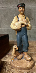 Farm Life Resin Figurine Multicolor Freestanding Boy Holding Goose Duck Base