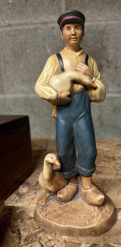 Farm Life Resin Figurine Multicolor Freestanding Boy Holding Goose Duck Base