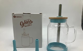 МНОГОРАЗОВЫЙ СТЕКЛЯННЫЙ СТАКАН TRONCO С РУЧКОЙ - СИНИЙ