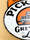 VINTAGE 12x9.5" PICK WICK GREYHOUND GAS PUMP STATION PORCELAIN GASOLINE OIL SIGN — photo 8
