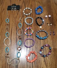 Costume Jewelry Lot For Wearing/ Crafting 9 Bracelets 4 Pair Earrings 1 Necklace