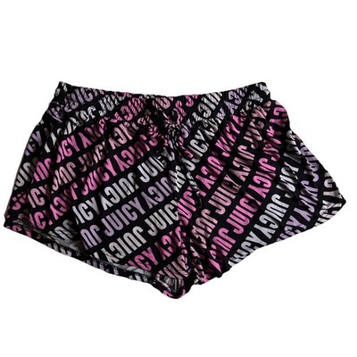 Juicy Couture Sleep Shorts Pajama Bottom Loungewear Pink Black Sz L 30x2 Y2K