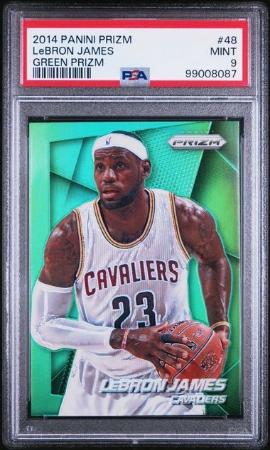 DA99457 2014 PANINI PRIZM #48 LeBRON JAMES GREEN PRIZM PSA 9