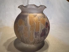 Rueven Nouveau Satin Art Glass Round Ribbon Vase - 4" tall