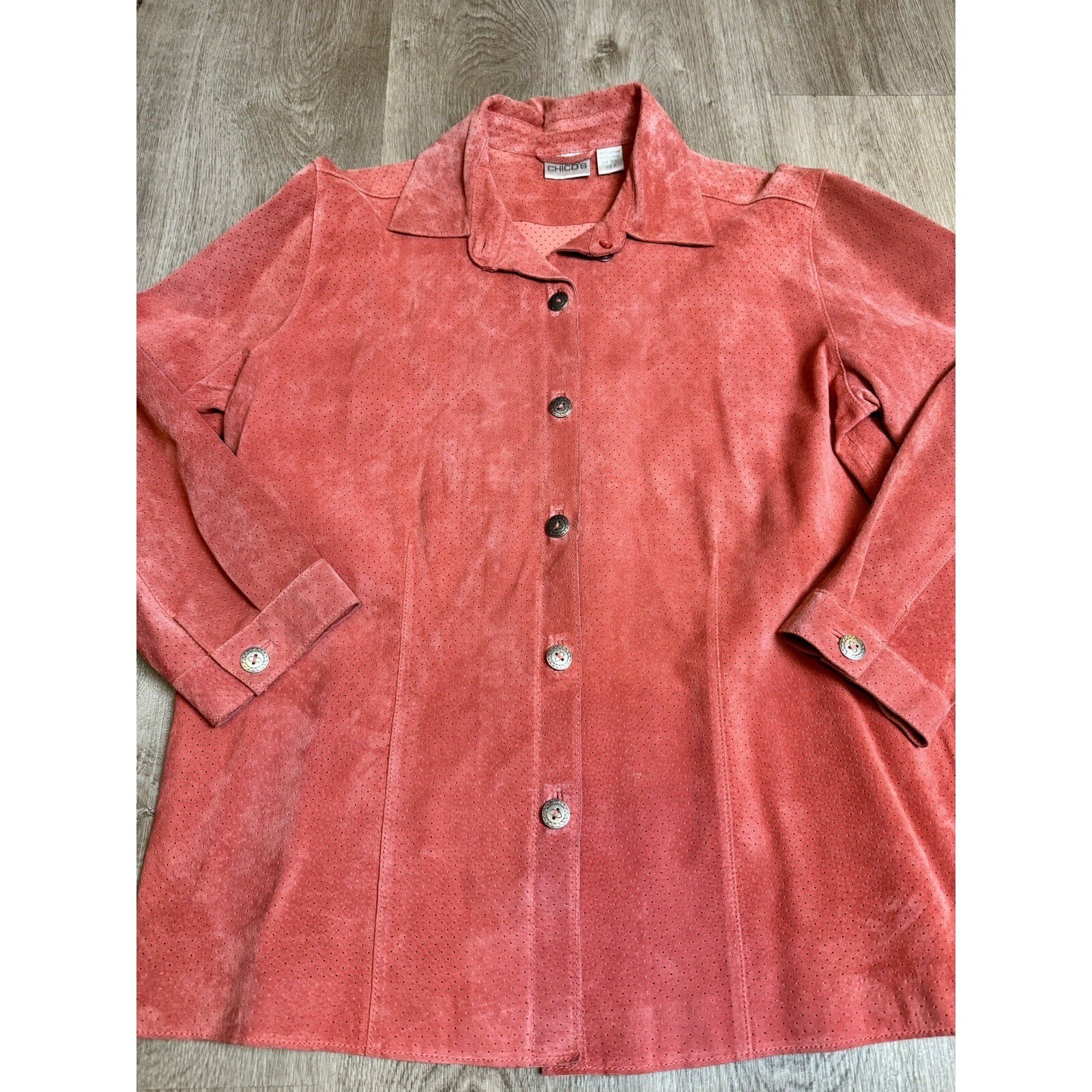 Chicos Women's Leather Button Down Jacket Shirt C… - image 2