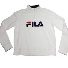 Fila Women  s White 1/4 Zip Logo Pullover Sweatshirt Size Small Big Logo