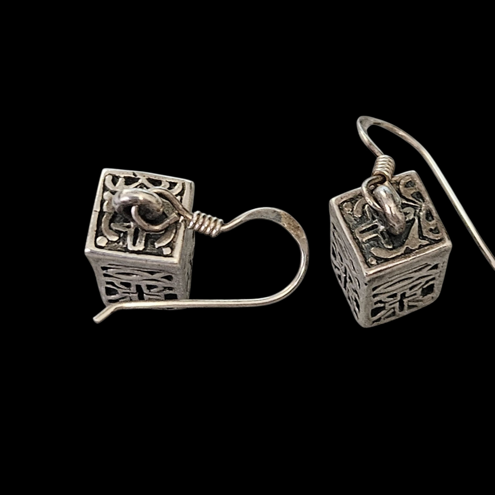 Handcrafted Sterling Silver Lantern/Cube Dangle E… - image 2