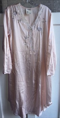 Natori Neiman Marcus Satin Cotton Back Nightgown pink and white lace NWOT Medium