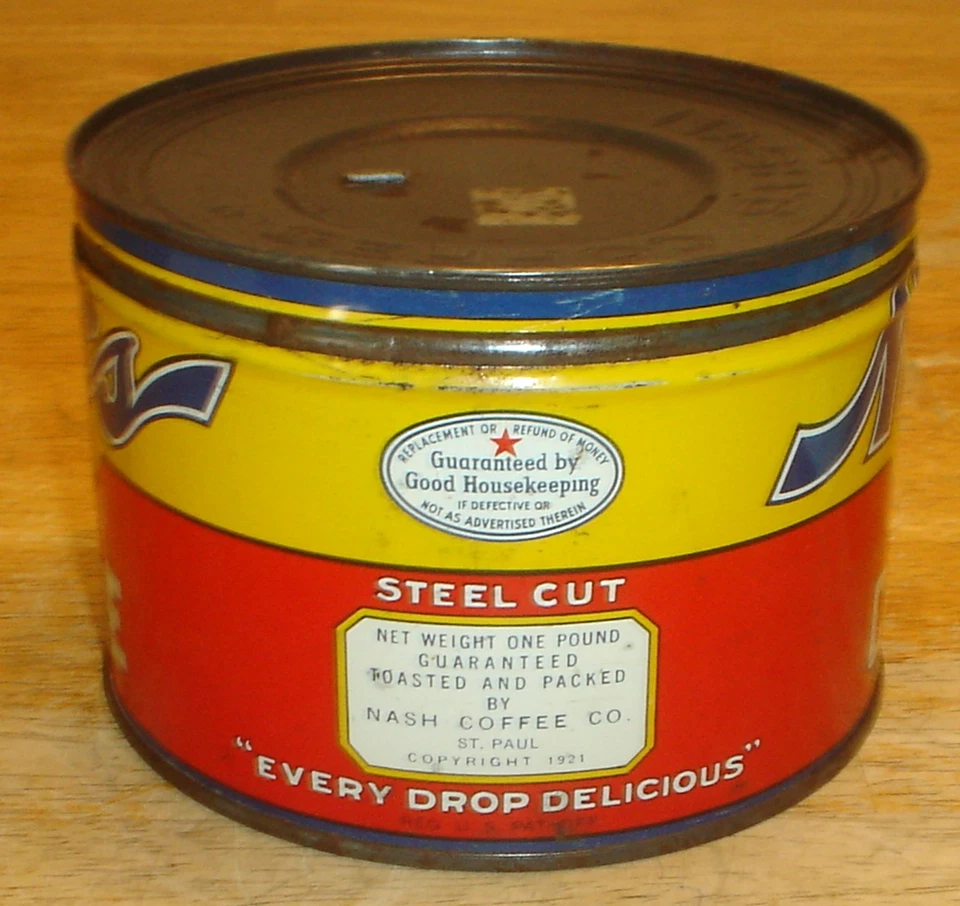 Vintage 1920's-30's Nash's Coffee 1 Pound Key-Wind Tin Coffee Can with Metal Lid - Image 2 of 4