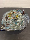 Vintage Murano Glass Bowl Tutti Frutti design  8.5" x 7.25" MCM Blue Base