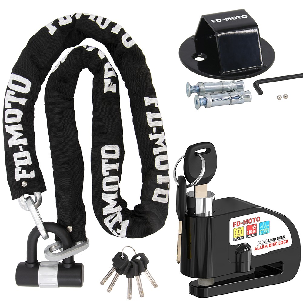 FD-MOTO 1.8M*10mm Motorbike Chain Lock & Alarm Lock Motorcycle Ground Anchor