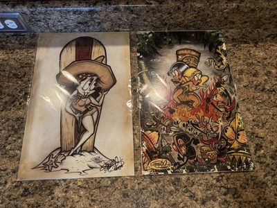 2 Shawn Dickinson Prints -  Spanish Beach Girl  &  Dinner Music for Cannibals 