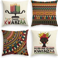 Kwanzaa Candlestick Throw Pillow Covers, 18 X 18 Inch African American Cushion 