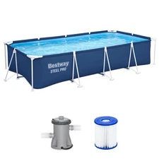 Bestway Steel Pro 13 Foot x 32 Inch Rectangular Swimming Pool, Blue (Open Box)