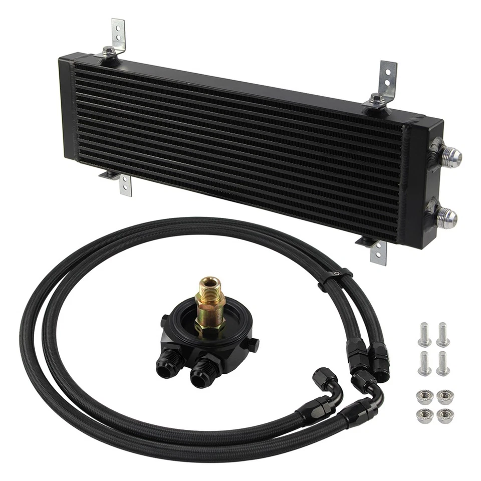 Barra de doble paso grande universal y enfriador de aceite de placa + kit de manguera adaptador de filtro AN10  Foto 2 de 4