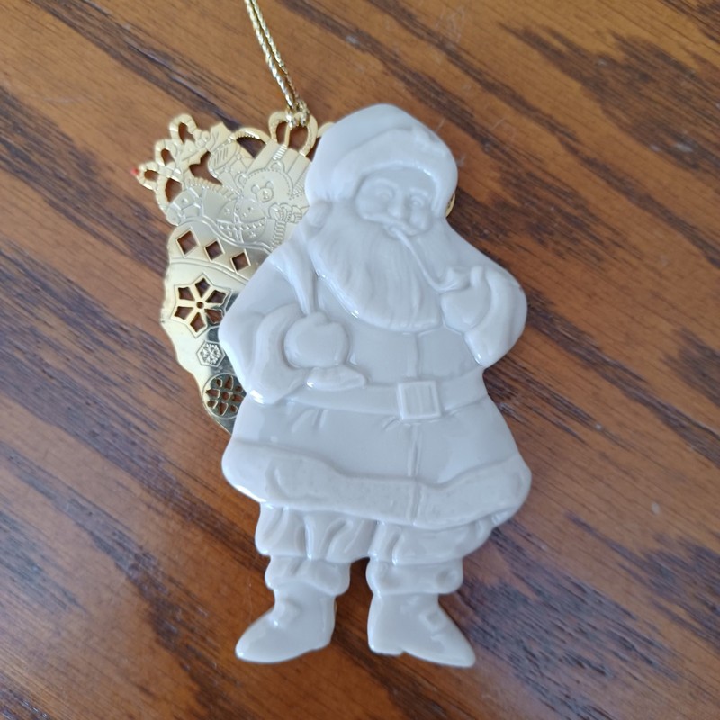 VINTAGE 1997 Lenox Christmas Ornament with Box - "Santa with Gold Bag of Gifts" 