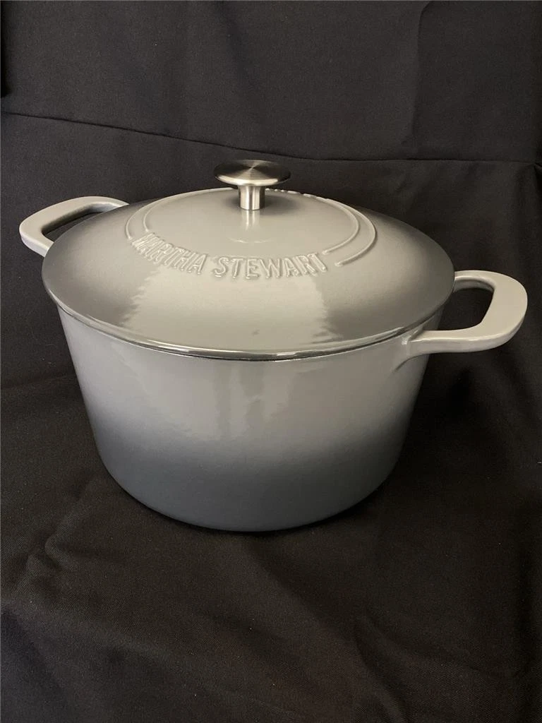 + Martha Stewart Gatwick 7 qt Cast Iron Round Dutch Oven w/ Lid Classic Grey NEW