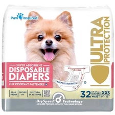 Paw Inspired Disposable Dog Diapers Female XXS 32 Count