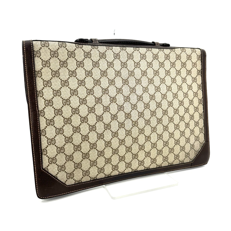 Vintage GUCCI Briefcase Document Case GG Supreme Beige Brown Authentic - Image 4 of 4