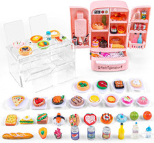 95 Pcs Dollhouse Refrigerator Mini Fridge Table Dining Car Toy with Food Set Kit