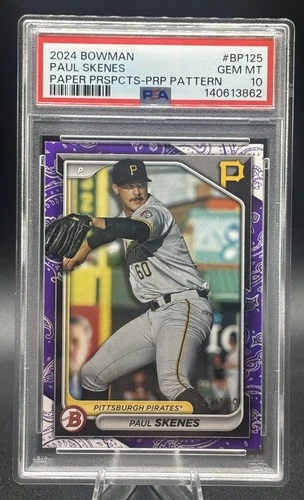 2024 Bowman Paul Skenes Paper Prospects Purple Pattern #/199  #BP125 PSA 10