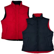 Ralph Lauren Reversible Down Puffer Vest Womens Medium Red Black Full Zip Snap